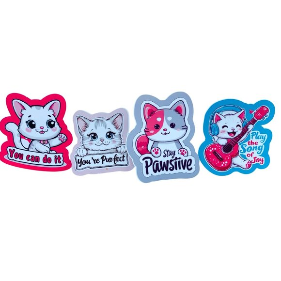 Set Of 12 Kitty Motivational Stickers 2 Inch Four Designs Cute Cartoon Cats - Picture 1 of 2